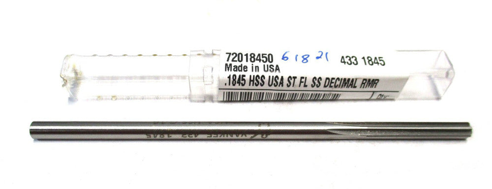 NEW (72018450) 3/16 x 1-1/8 x 4-1/2 6-Flute RH HSS Chucking Reamer