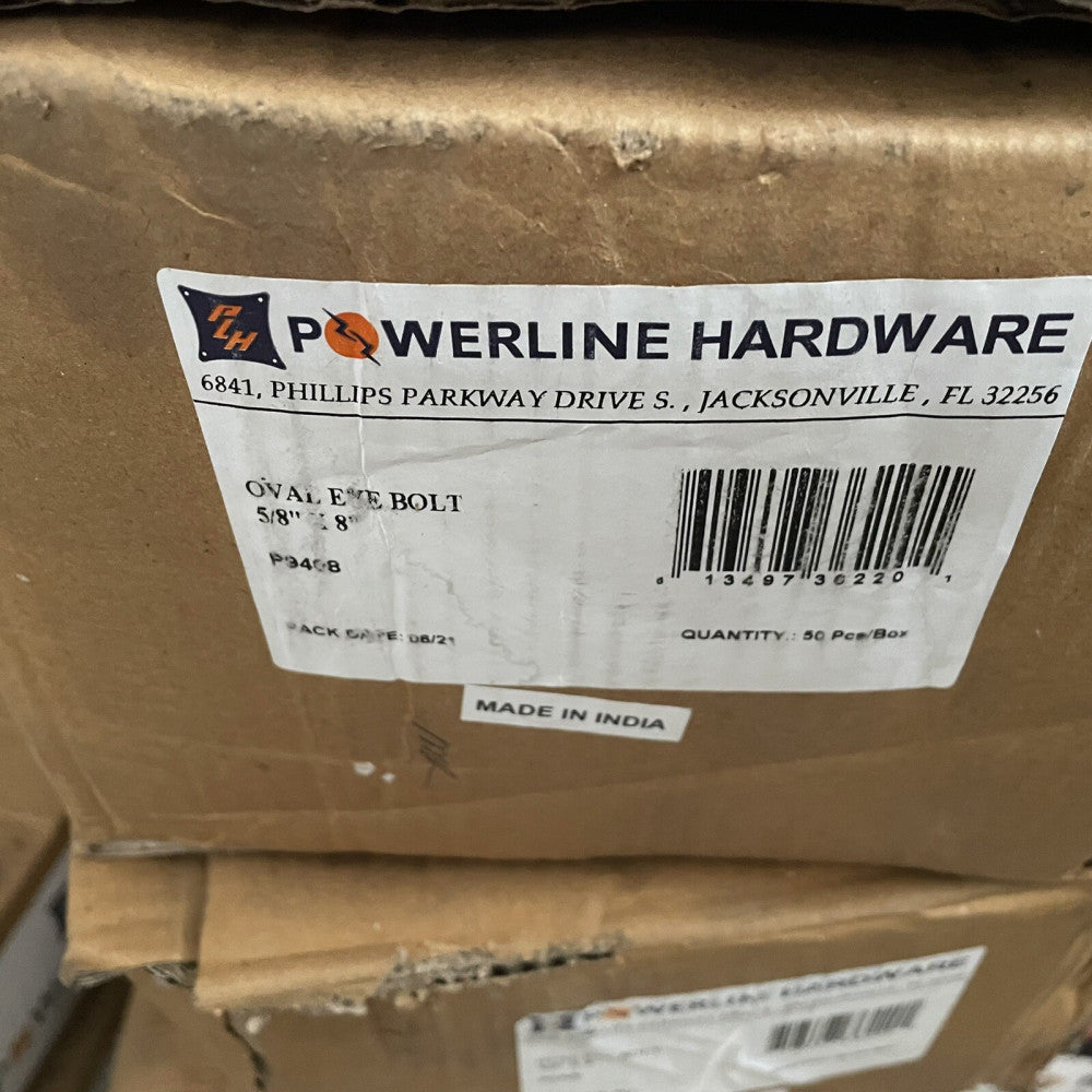 5/8" Forged Oval Eye Bolt, 8" Length By Powerline Hardware P9408 (1 CASE OF 50)