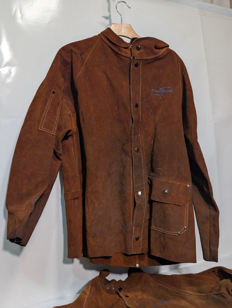 Prostar Praxair Size L Welding Jacket split cowhide leather flame fire resistant