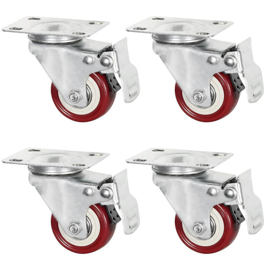2 Inch Swivel Casters with Brakes, Heavy Duty Plate Casters No-Marking Quiet ...