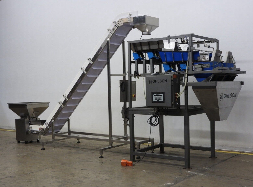 OHLSON 2XL2-462D310010PI Dual Lane Linear Scale, Incline Conveyor Vibratory Feed