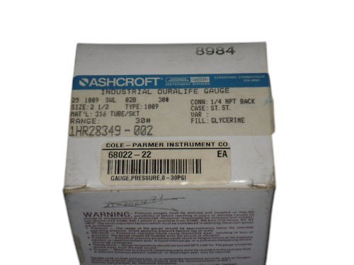 ASHCROFT 251009SWL02B-30# PRESSURE GAUGE 0-30 PSI NSMP
