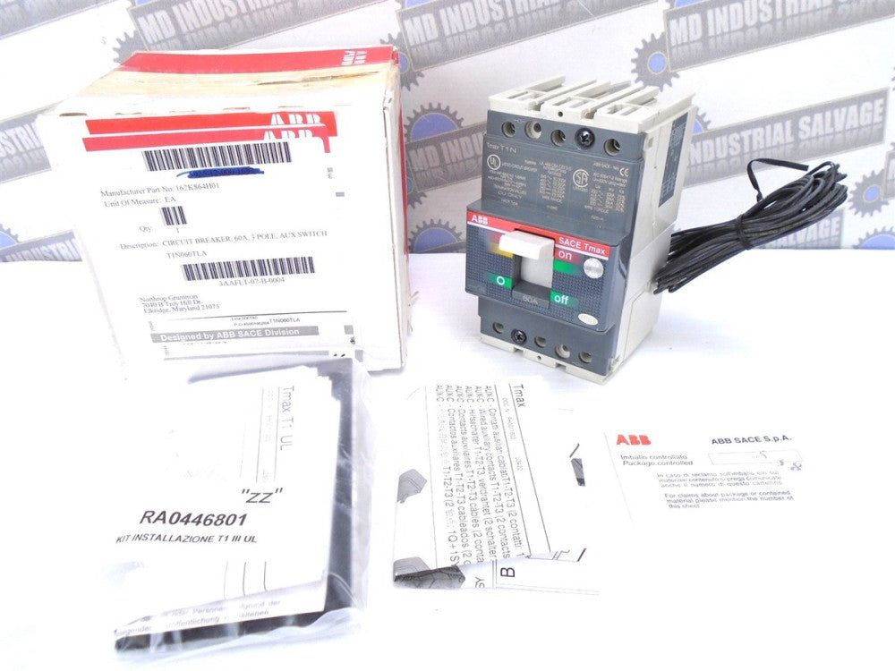 ABB - T1NQ060TLA - SACE Tmax Circuit Breaker 60A AUX Switch - 3PL - 600V Max NEW