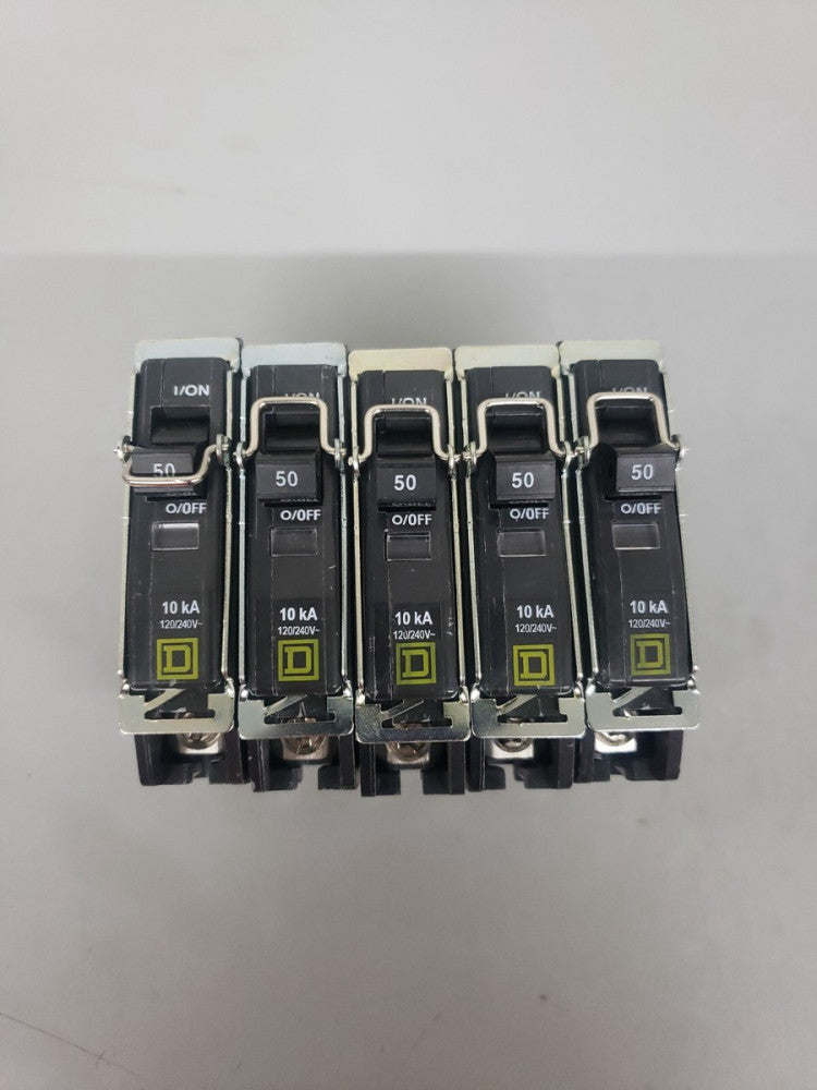 Lot of 5 New Take Out! SQD QO150 1P 50A 120/240V Circuit Breaker w Clip White#
