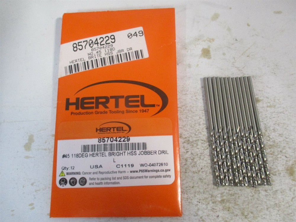 (85704229) #45 1-1/8" x 2-1/8" 118° High Speed Steel Jobber Drill - Pack of 12