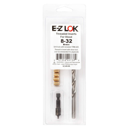 400-008 Threaded Inserts for Wood, Installation Kit, Brass, Includes 8-32 Kni...