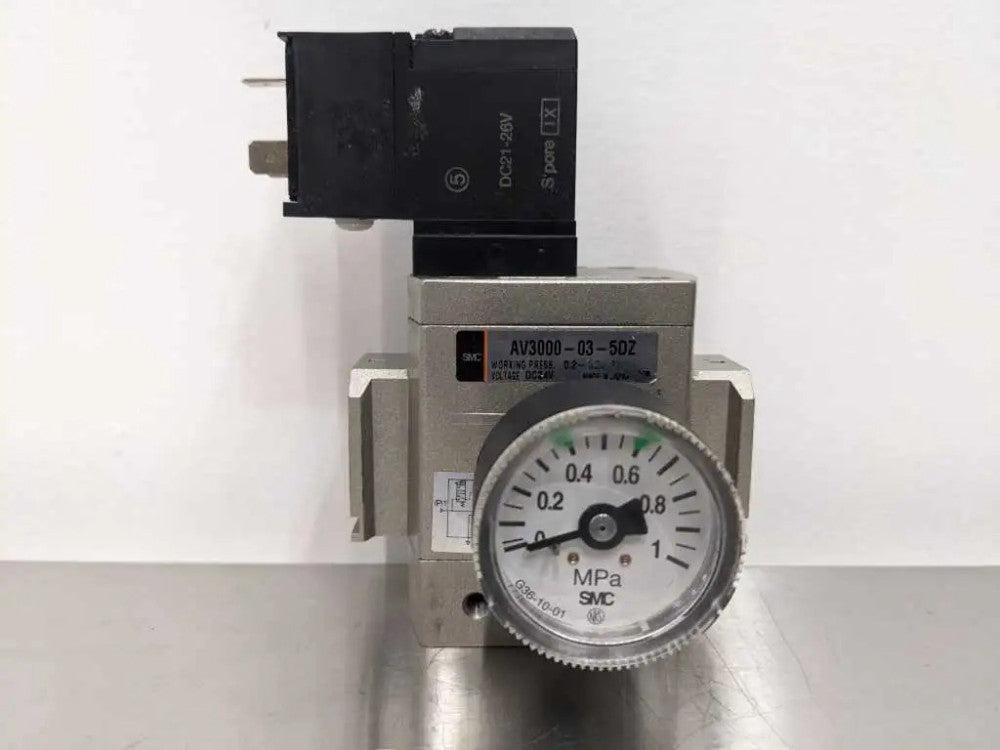SMC AV3000-03-5DZ Soft Start Solenoid Valve 24 VDC g36-10-01 Pressure Gauge 0-1M