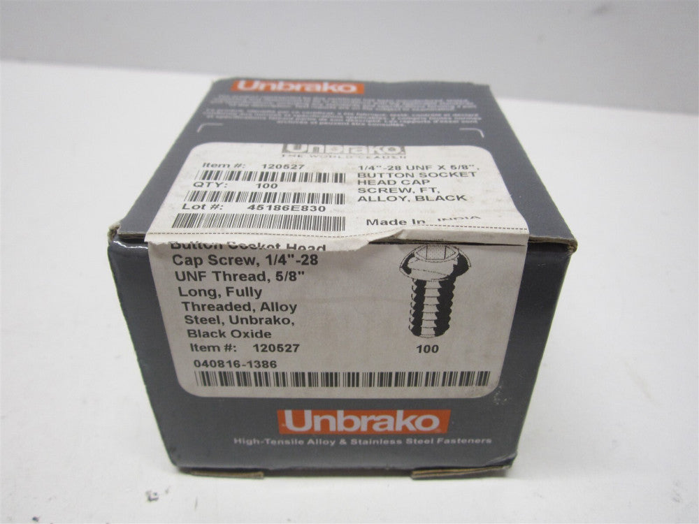 Unbrako (120527) 1/4-28, 5/8" Alloy Steel Button Socket Cap Screw - Pack of 100 