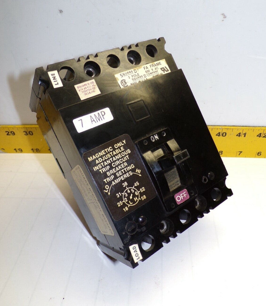 SQUARE D 7 AMP CIRCUIT BREAKER 600 VAC 3 POLE  FAL3600712M