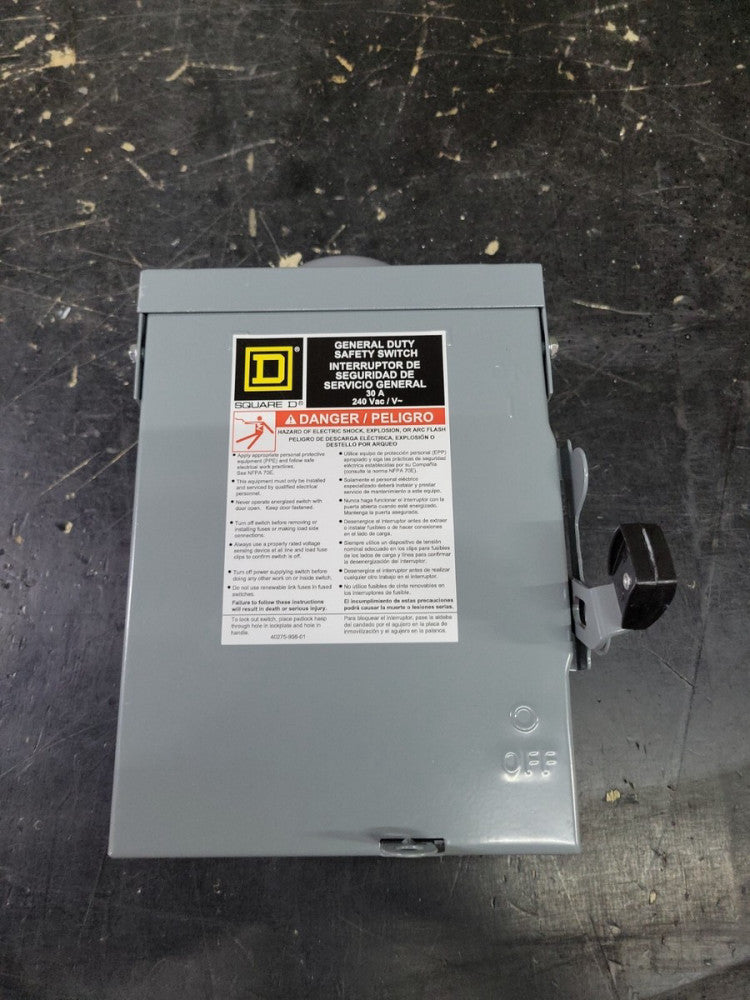 NNB SQUARE D D321NRB Safety Switch Fusible 240V 3Pole 30A NEMA 3R  Neutral