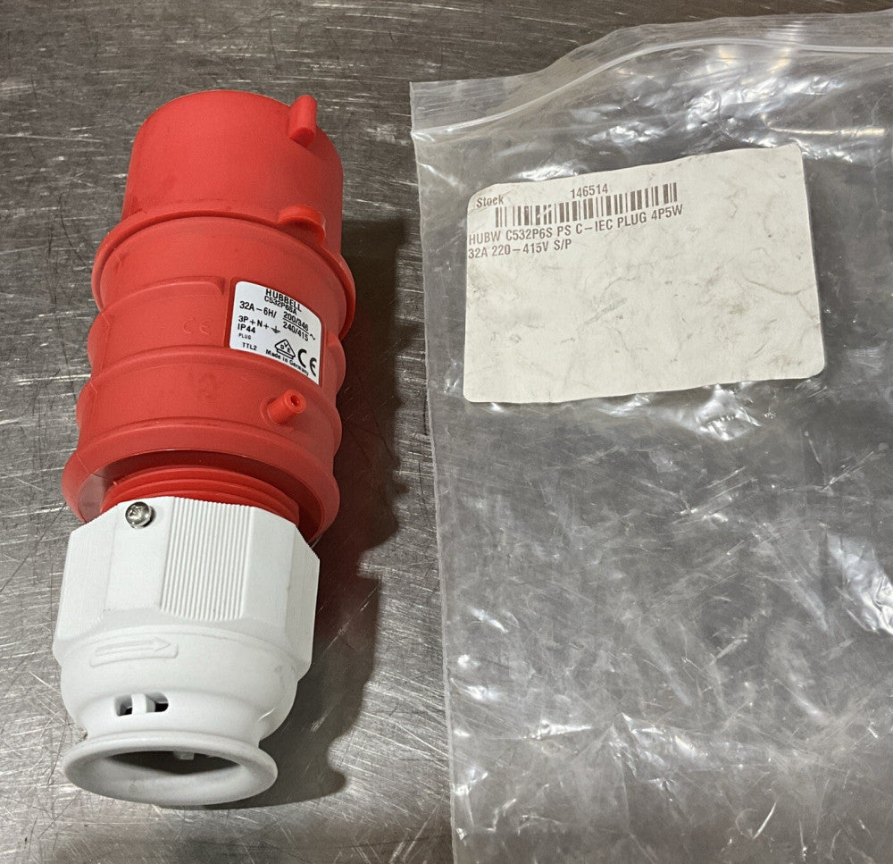 Hubbell C532p6sa Ps C-iec Plug 4p5w 32a 220-415v S/p