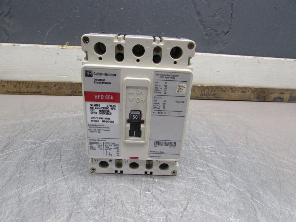 CUTLER-HAMMER HFD3050L, CIRCUIT BREAKER, 3P/ 50A/ 600V /65kA, MAKE OFFER!