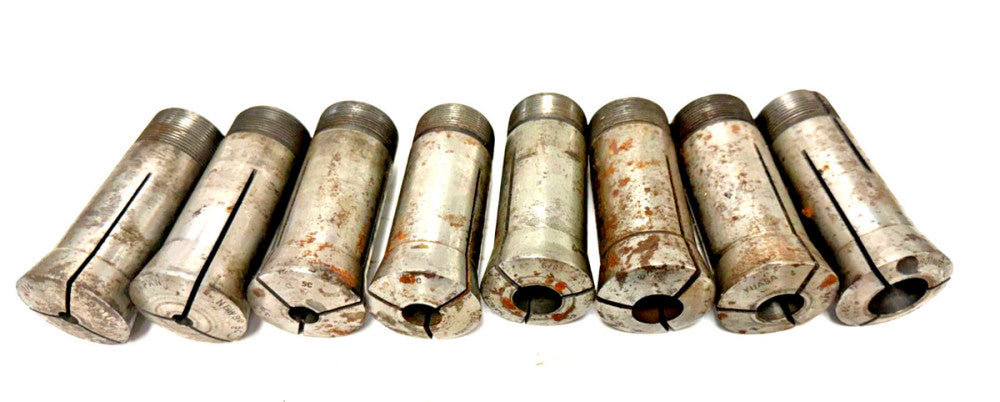 MISC COLLETS LOT OF 8 5C,3/4",1/2", 5/8", 3/8",2X1/4",1/8",2X9/16" OA 3-1/2",HSS