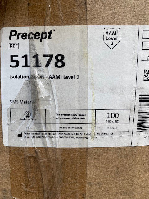 100 PACK Precept 51178 Disposable SMS Protective Procedure Gown Yellow X-Large