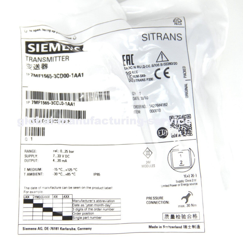 NEW SIEMENS 7MF1565-3CD00-1AA1 Pressure Transmitters