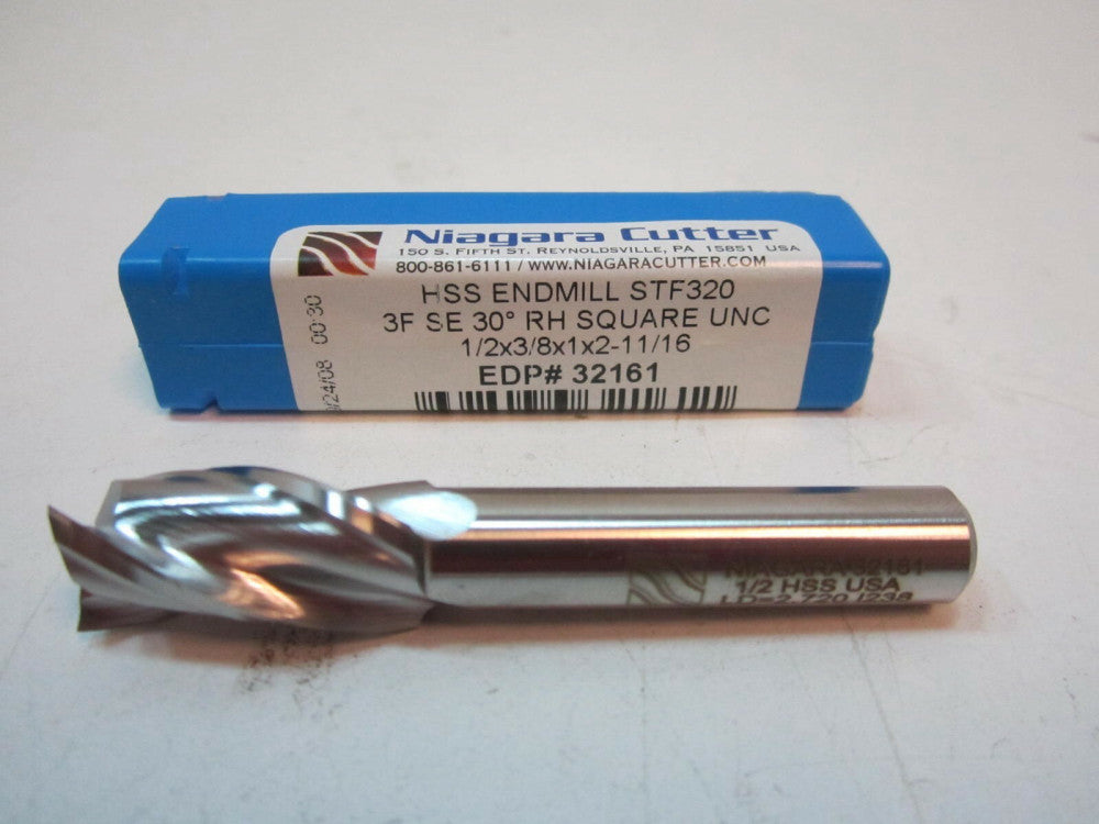 Niagara (32161) 1/2" HSS 3F 30° RH Square End Mill 1/2 x 1 x 2-11/16 x 3/8 