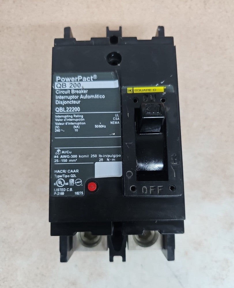 Square D PowePact QBL22200 Black 240V 200A 2 Pole Unit Circuit Breaker NTO