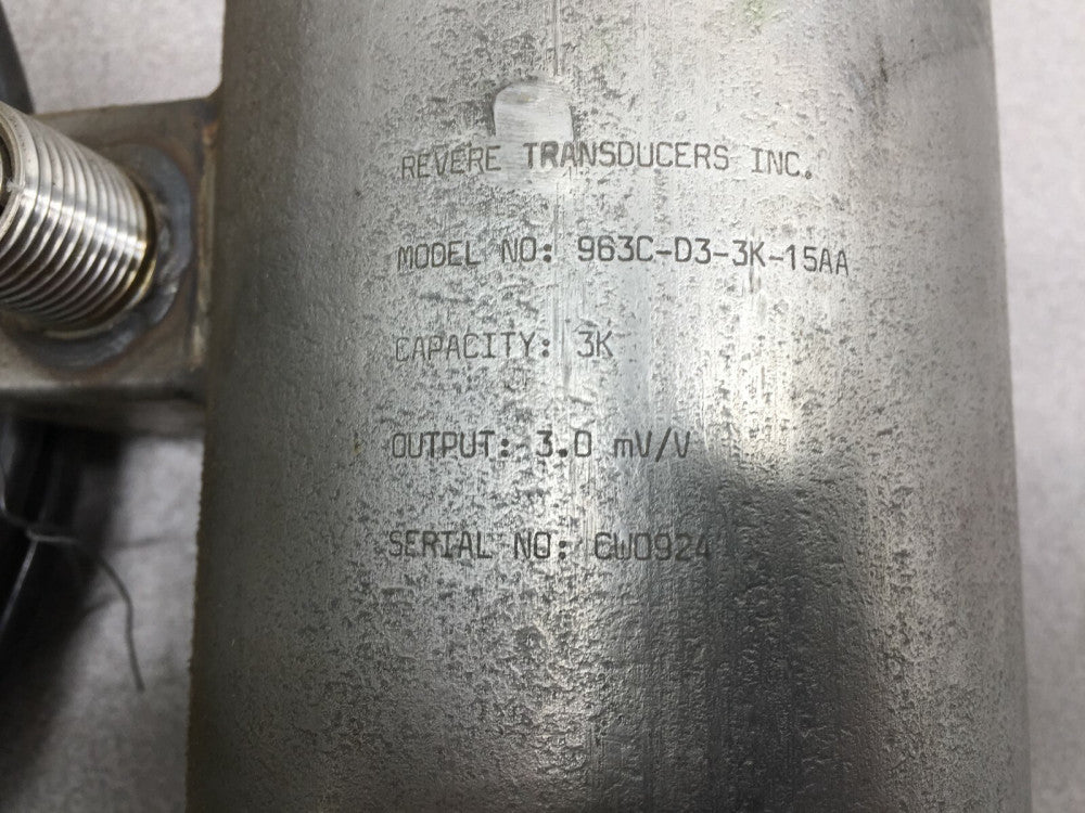 NEW NO BOX REVERE TRANSDUCERS INC CAPACITY 3K 3.0MV/V LOAD CELL 963C-D3-3K-15AA 