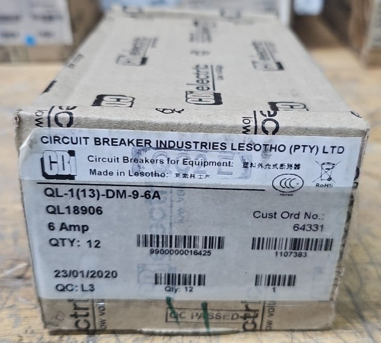 1) Box of 12 CBI 6A Circuit Breakers QL18906 1 Pole Units