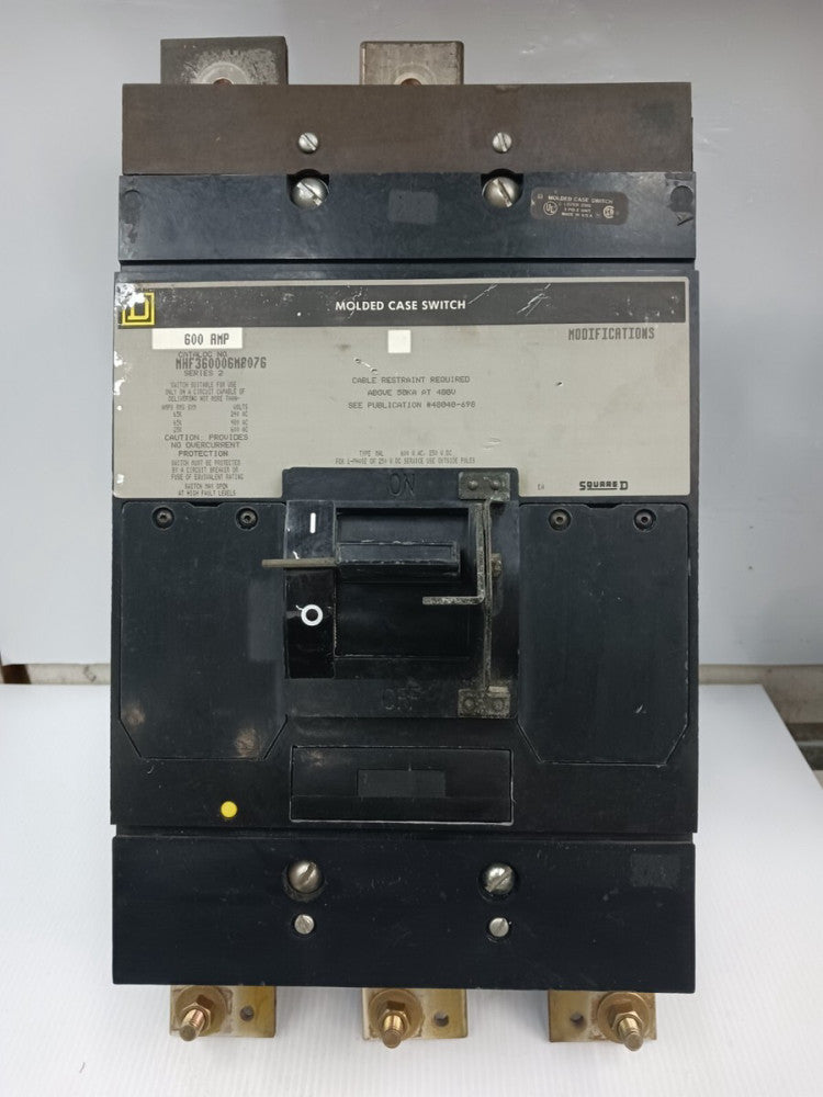 Square D 600 Amp Molded Case Switch 3 Pole 600 VAC 65kA MHF360006M8076