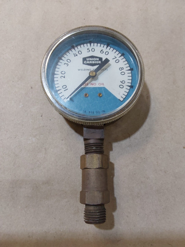 Vintage UNION CARBIDE Pressure gauge Bottom Mount W/ CV 1/2" Adaptor