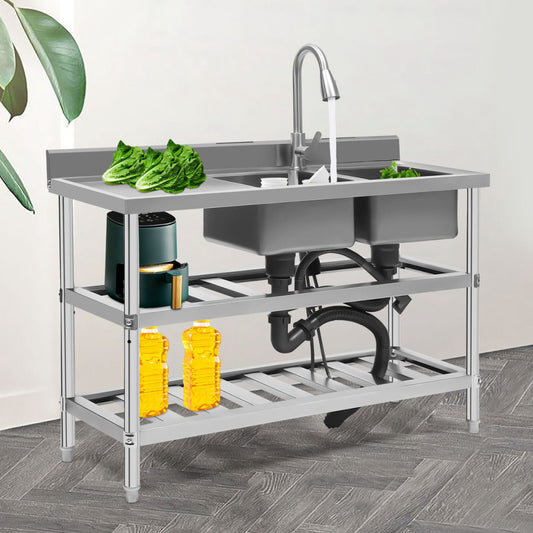 120*45*81cm Stainless Steel Sink Restaurant 3 Tiers Commercial Sink with Faucet