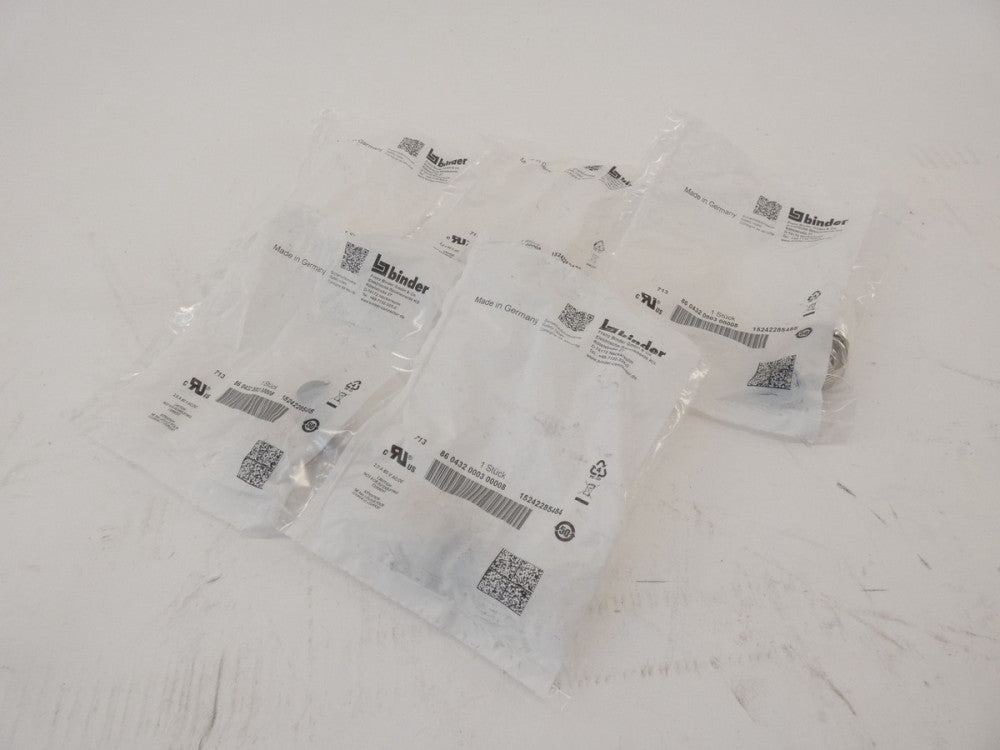 *Lot of 5* Binder 086432 0003 00008 M12 Female Panel Mount Connector 60V AC/D...