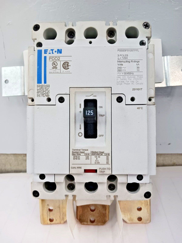 Eaton 125 Amp Circuit Breaker 3 Pole 240 VAC / 250 VDC 35kA PDD23F0125TFFL