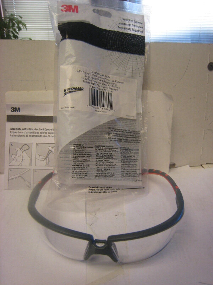 3M Solus Safety Glasses S2001SGAF-RED Grey/Red Scotchgard Clear AF-AS Lens