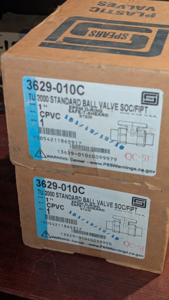 (1) Spears Ball Valve 3629-010C 1" CPVC NIB