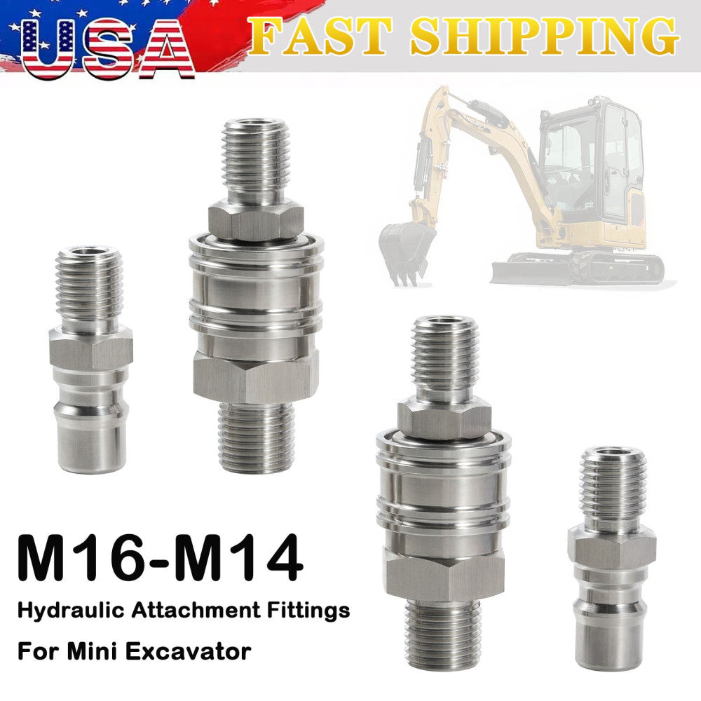 Hydraulic Attachment Fittings Quick Connect Adapters M16-M14 For Mini Excavator