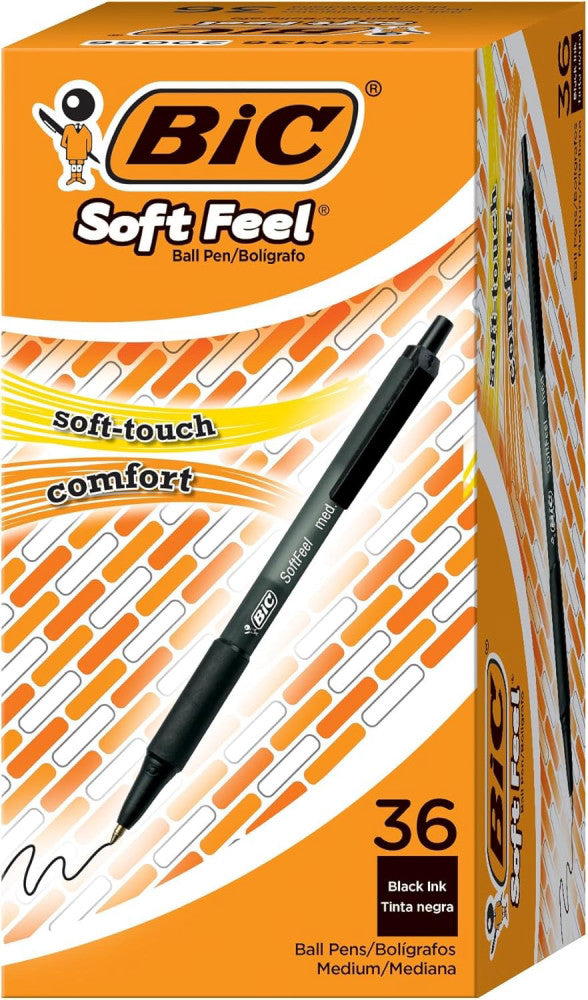 BIC Soft Feel Black Retractable Ballpoint Pens, 36 Count (Pack of 1), 