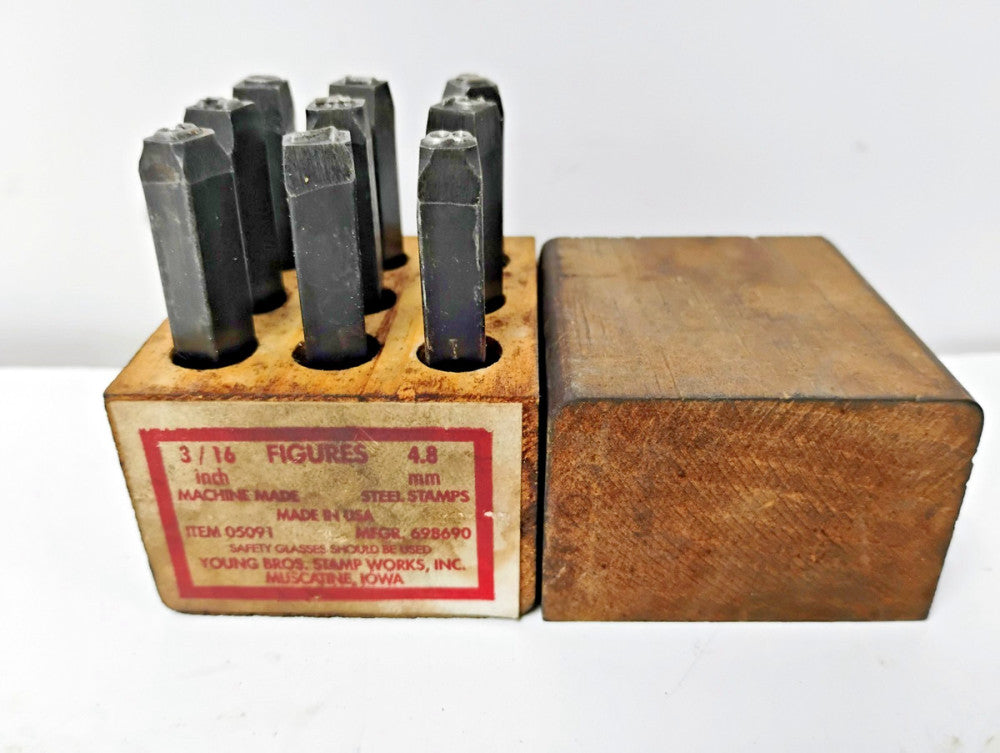 YOUNG BROS 3/16" STEEL 9PC NUMBER HAND HELD STAMPS