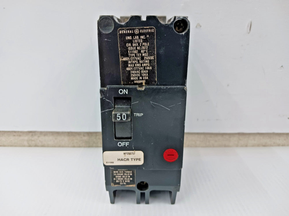 GE 50 AMP BOLT-ON CIRCUIT BREAKER 2 POLE 240 VAC / 250 VDC TEY250