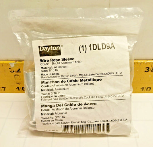 25) New Dayton 3/16" Aluminum Wire Rope Sleeve  1DLD9A  (1 Bag of 25 Pcs)