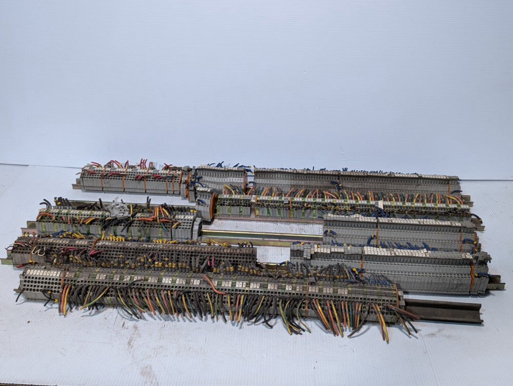 Large lot of Wago 281 rail-mounted terminal blocks with rails as shown