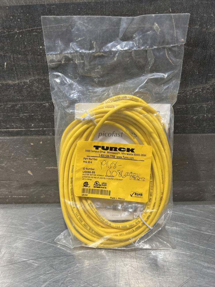 Nos Turck PKG 3Z-6 U0066-99 PKG3Z6 Cordset, 8M, Pico Fast Snap Lock 3X24 AWG 6M
