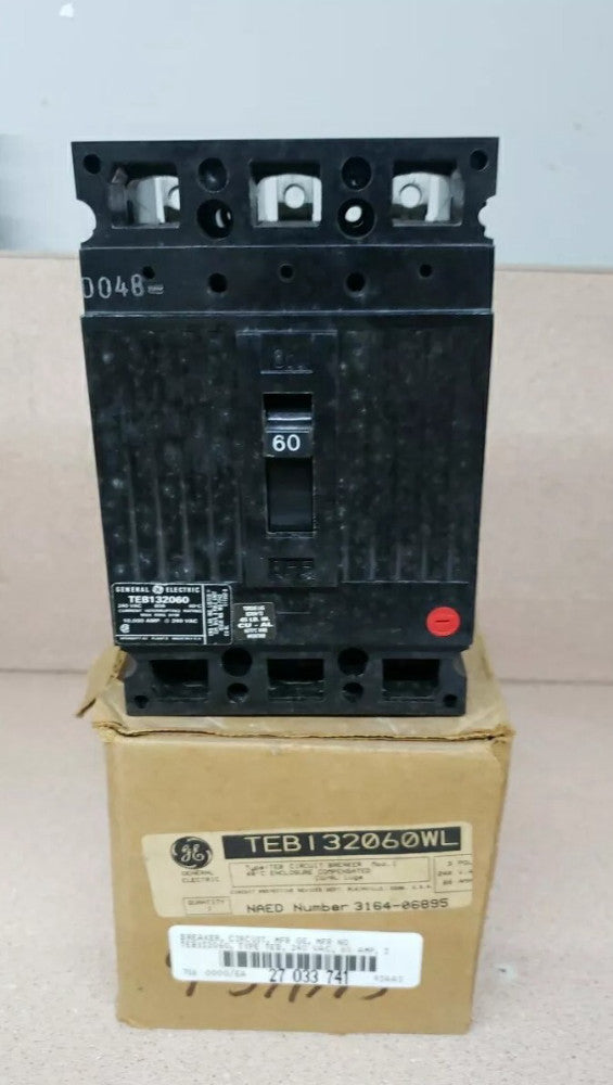 NEW TAKE OUT GENERAL ELECTRIC TEB132060WL 3 Pole 60 AMP Circuit Breaker-CHIPPED