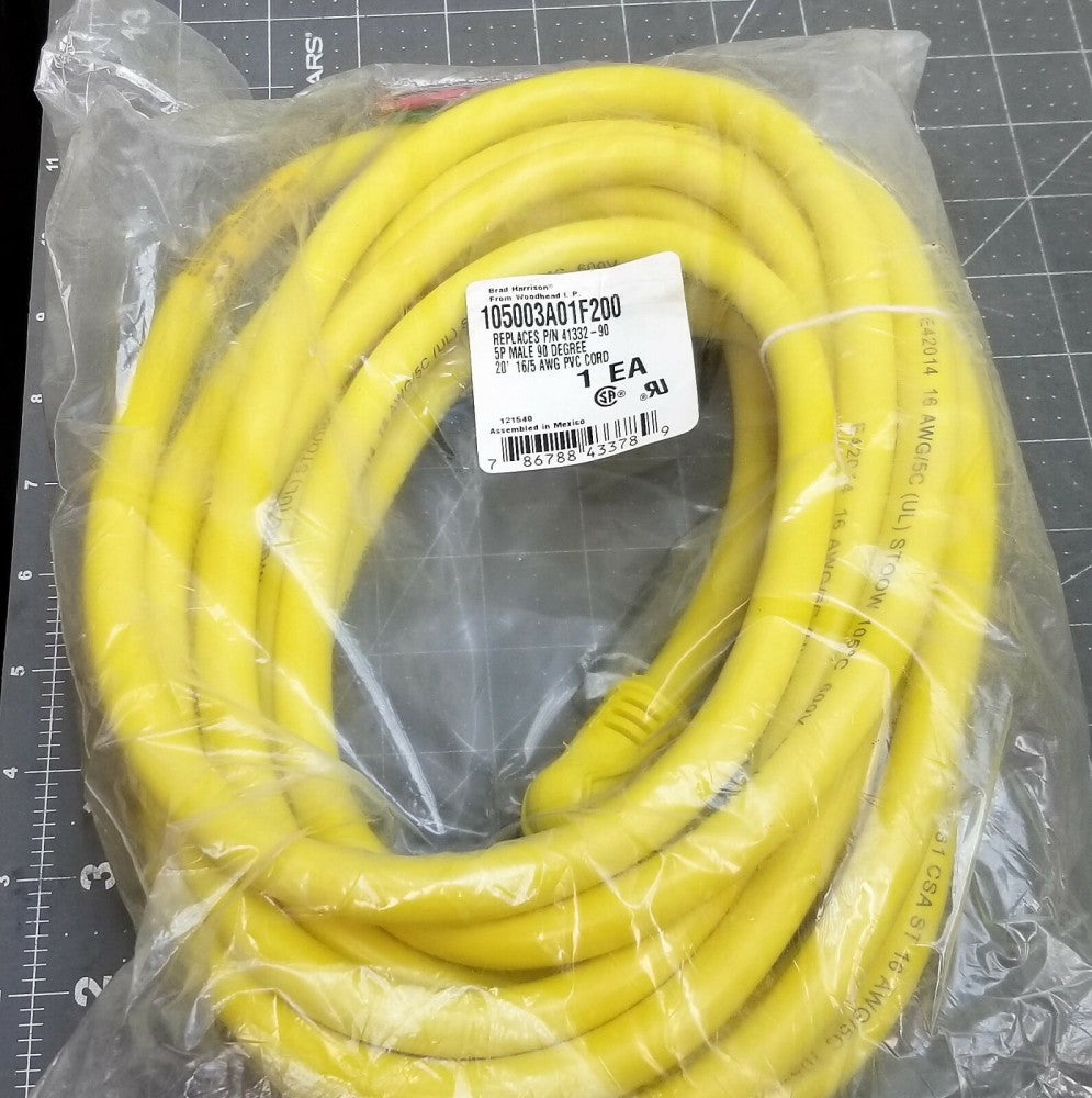 20' 16/5 Awg Cordset 8A 600V Mini-Change 105003A01F200 5P Male 90° [A10S2]