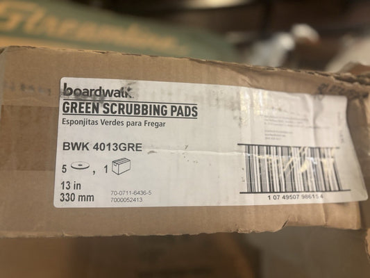 (5) NEW BOARDWALK  13" Diameter Heavy-Duty Scrubbing Floor Pads (GREEN) 4013GRE