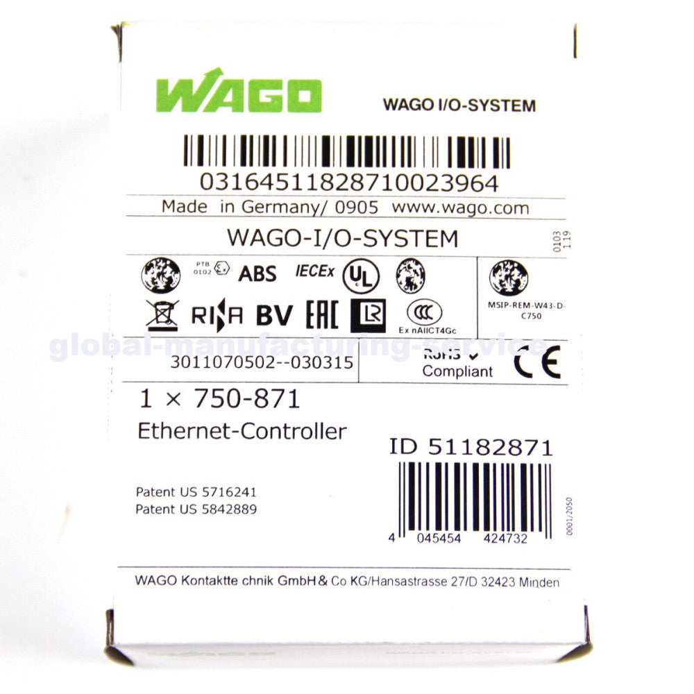 Wago 750-871 I/O Interface Ethernet TCP/IP Controller 32-bit, 2-Port RJ45, 24VDC