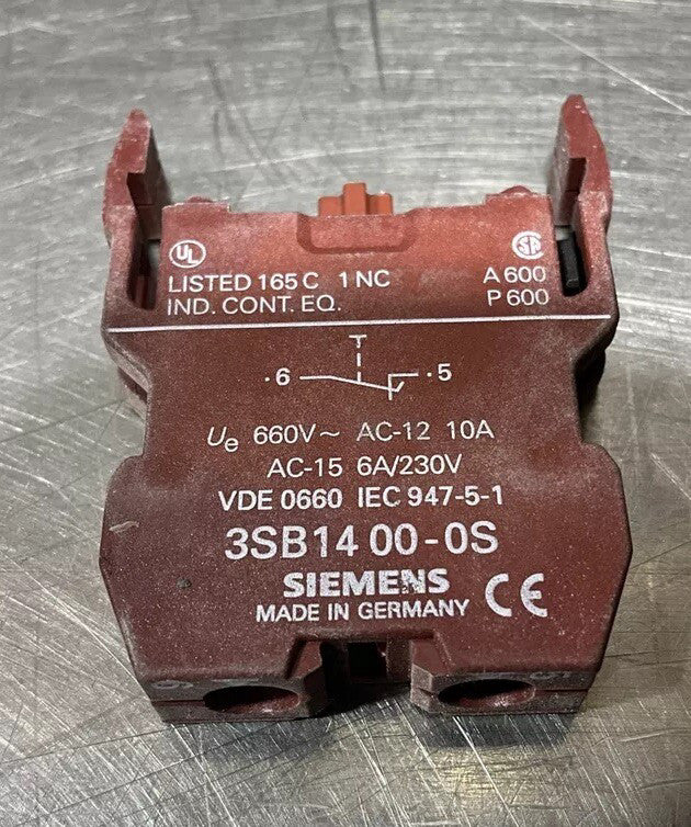 Siemens 3SB14 00-0S Contact Block, 10Amp, 660V NOS SURPLUS No Original Box
