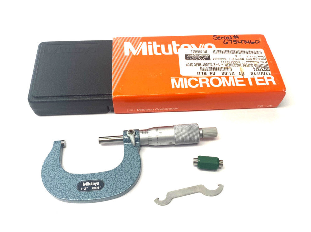 Mitutoyo 103-262 Outisde Micrometer 1-2" Ratchet Stop M120-2"MA