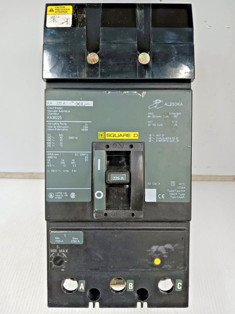 Square D 225 Amp I-Line Circuit Breaker 600 VAC / 250 VDC 3 Pole 25kA KA36225