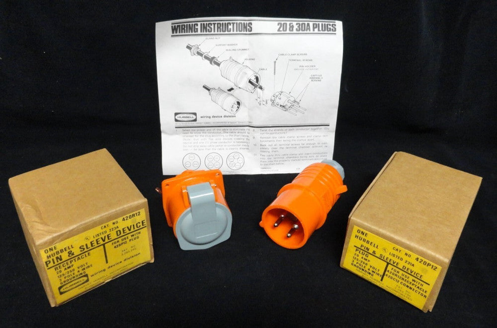 HUBBELL ~ PIN & SLEEVE DEVICE RECEPTACLE & PLUG SET ~ 420R12 & 420P12 ~ NEW 