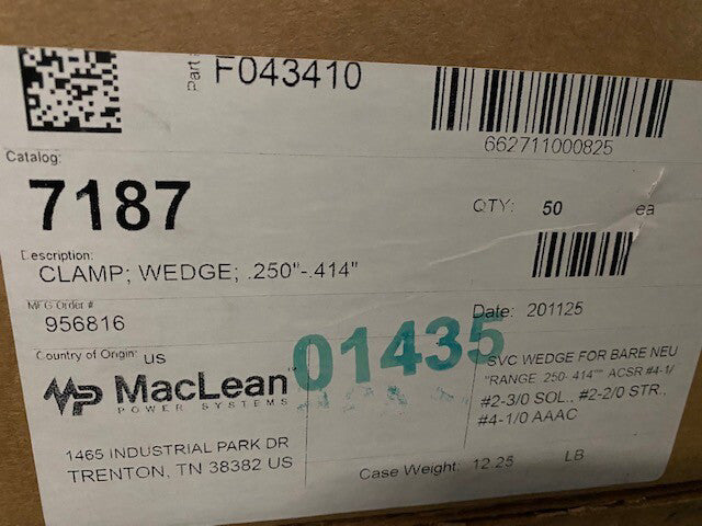 (Box of 50) MACLEAN F043410 / 7187 Wedge Clamp 