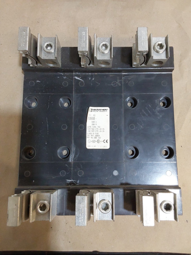 MARATHON SPECIAL PRODUCTS MODEL NO. 6R200A3BE FUSE BLOCK 200AMP 600V 3POLE