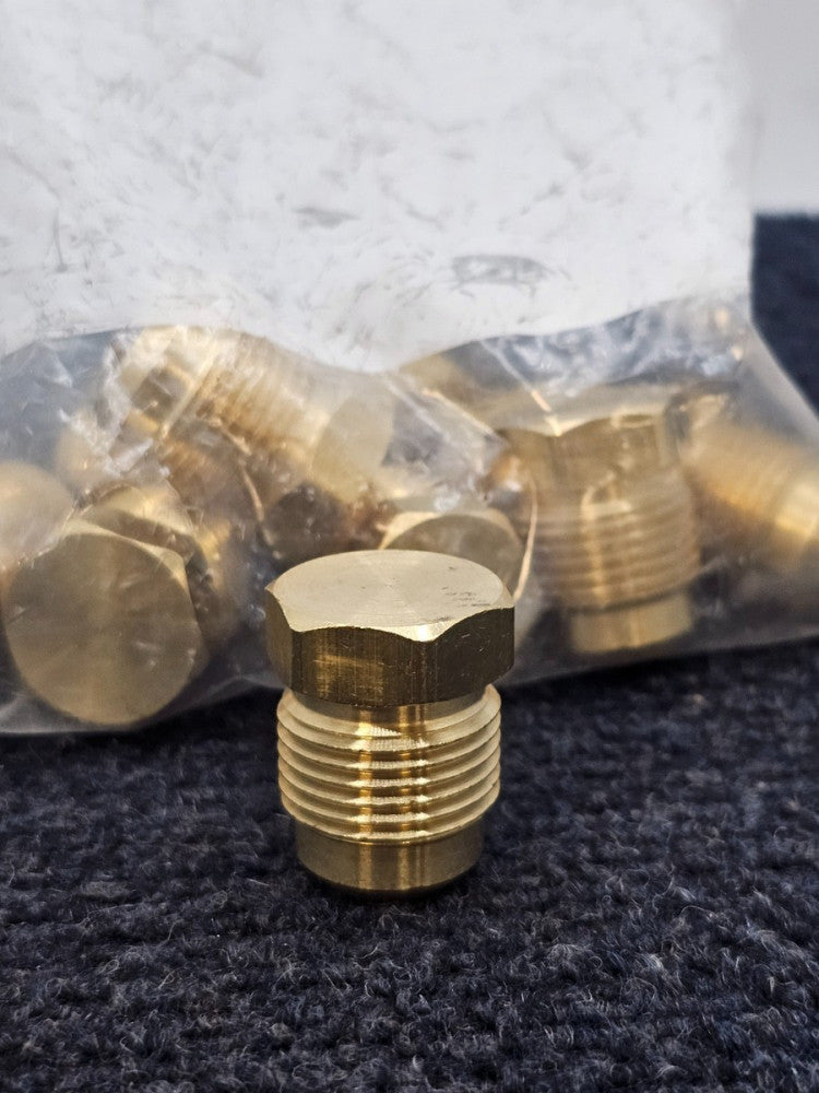 (QTY 10) HPBFFP2I58: 1/2" Brass Flare Plugs, 45 Degree Flare