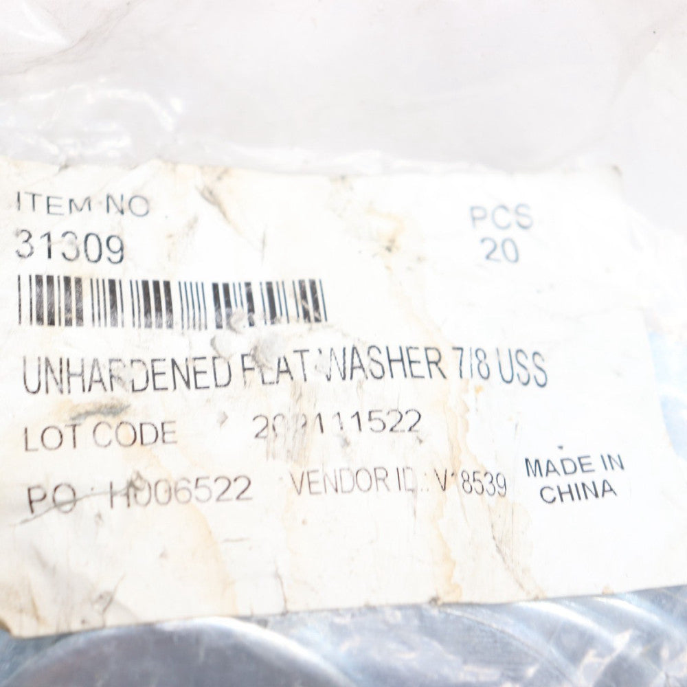 (20-Pk) Hardened Flat Washer Stainless Steel 7/8" 31309