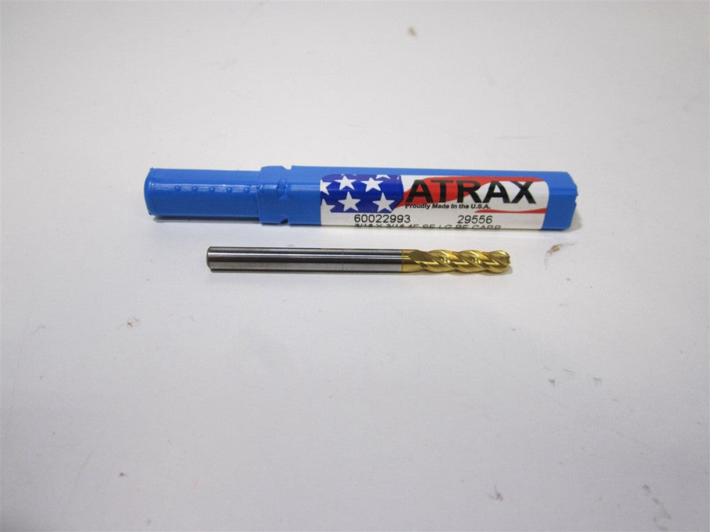 ATRAX (60022993) 3/16" Solid Carbide Ball End Mill 4F TiN 3/4 LOC 2-1/2 OAL